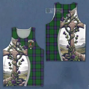 Armstrong Tartan Men's Tank Top with Family Crest and St. Andrew's Cross Accented by Thistle Vines