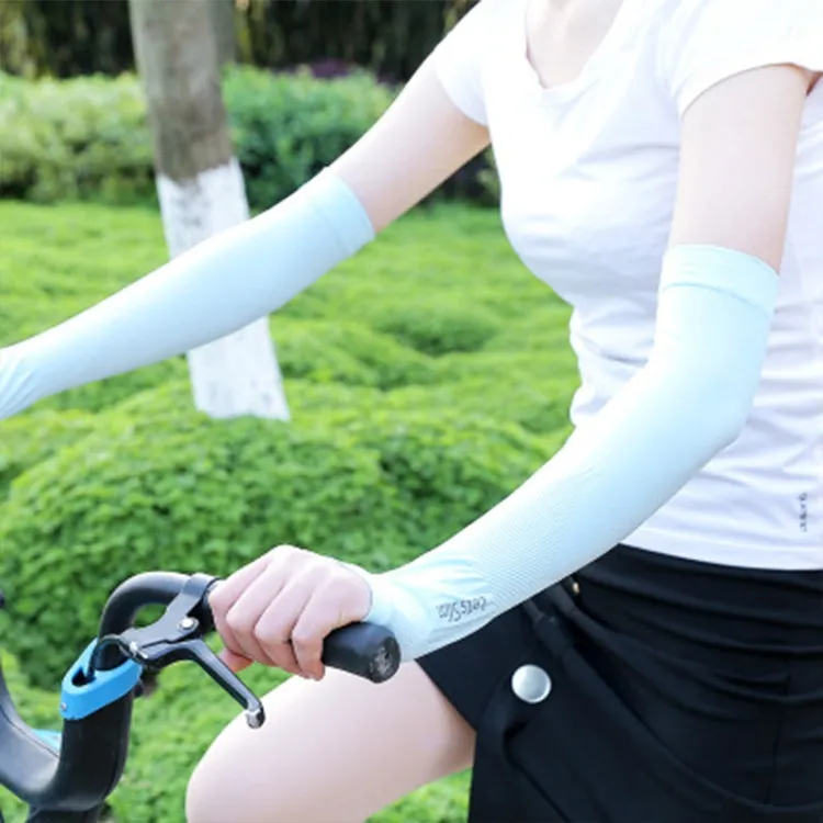 2 Pairs Long Ice Silk Sunscreen Sleeves Cycling Driving Outdoor UV Arm Oversleeve,  Length: 38cm(Purple)