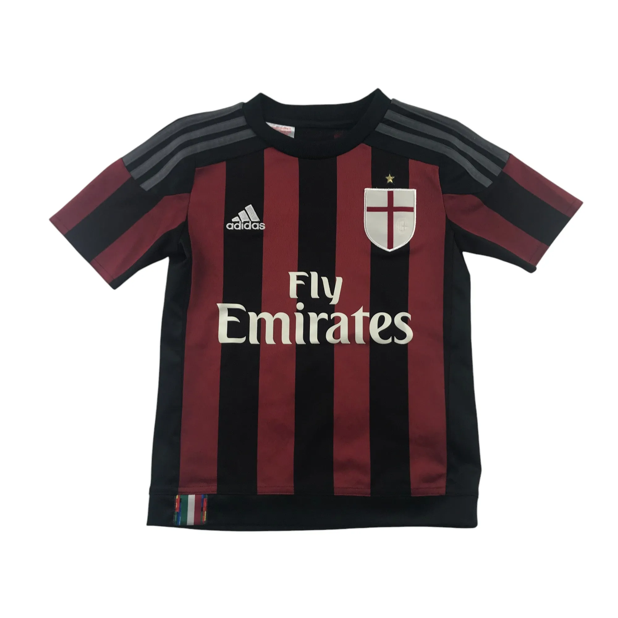 Adidas AC Milan football strip 7-8 years red and black stripy short sleeve