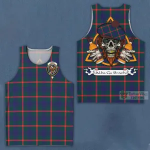 Agnew Tartan Men's Tank Top with Family Crest and Bearded Skull Holding Bottles of Whiskey