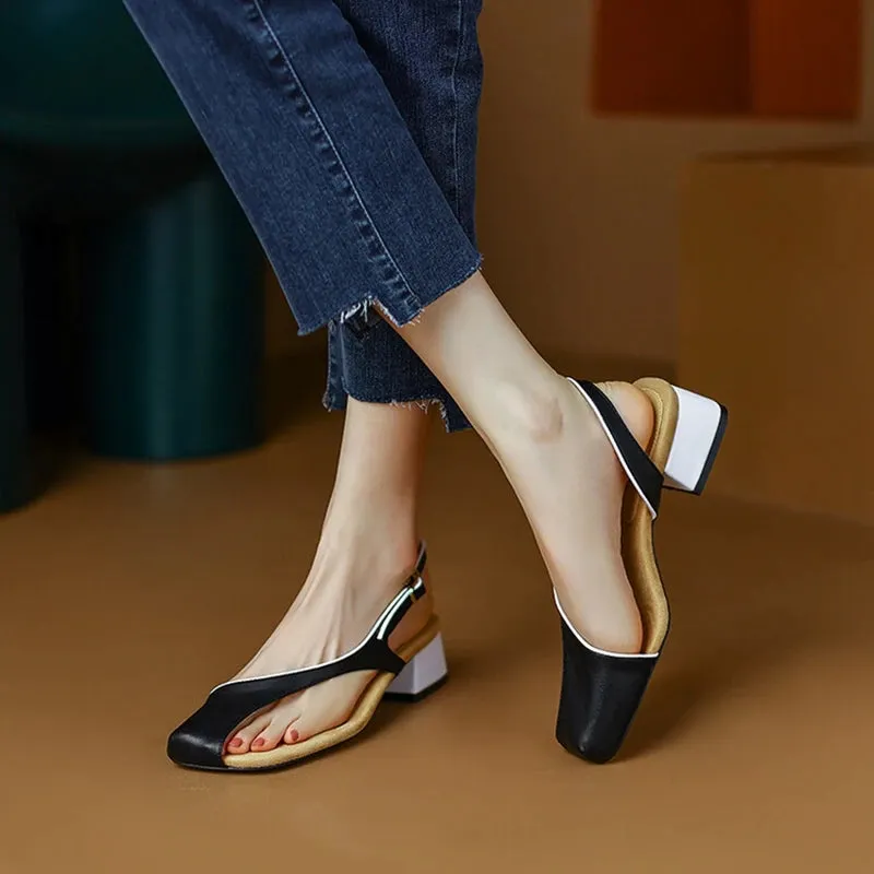 Aiertu NEW Summer Women Sandals Square Toe Chunky Heel Shoes Split Leather Shoes for Women Fashion Concise Low Heel Designer Sandals