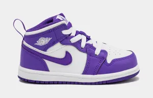 Air Jordan 1 Retro Mid Purple Venom Infant Toddler Lifestyle Shoes (Purple/White)