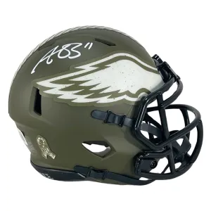 AJ Brown Signed Philadelphia Eagles Salute to Service Speed Mini Replica Football Helmet (Beckett)