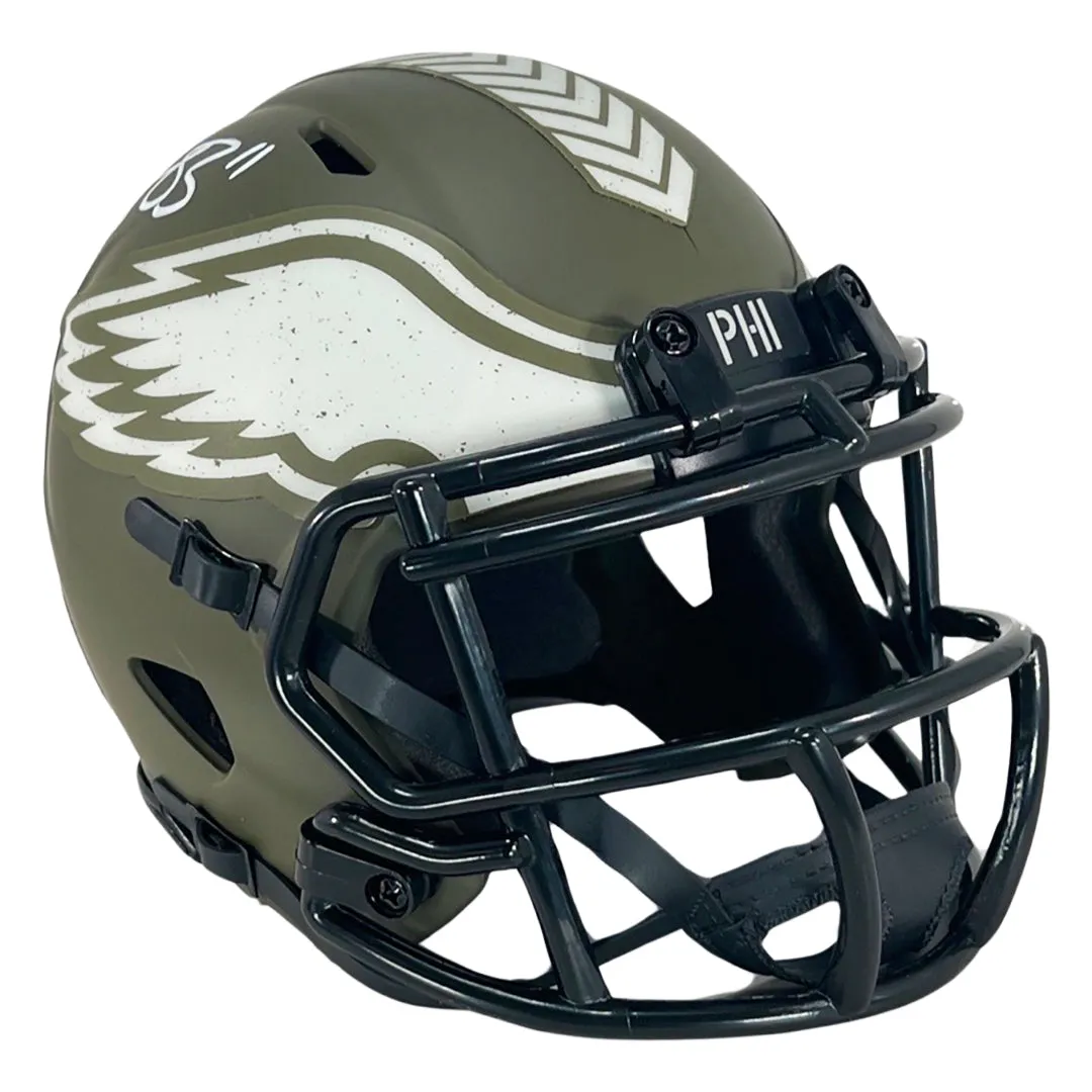 AJ Brown Signed Philadelphia Eagles Salute to Service Speed Mini Replica Football Helmet (Beckett)