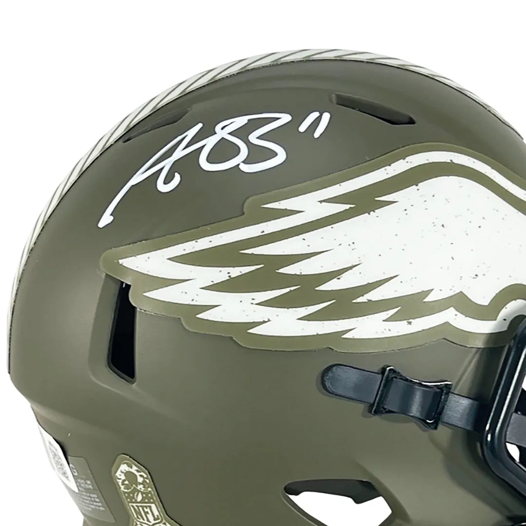 AJ Brown Signed Philadelphia Eagles Salute to Service Speed Mini Replica Football Helmet (Beckett)