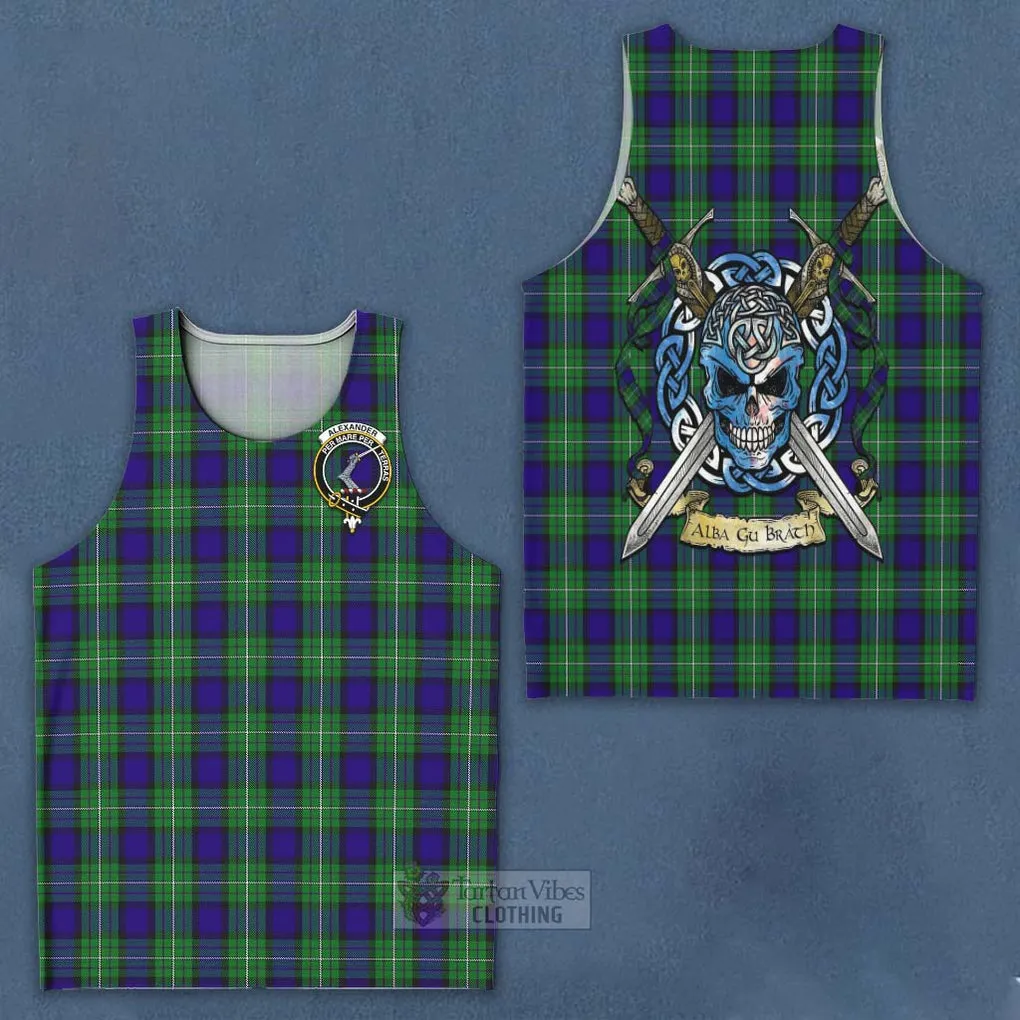 Alexander Tartan Men's Tank Top with Family Crest Celtic Skull Style