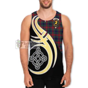 Allison Red Tartan Men's Tank Top with Family Crest and Celtic Symbol Style