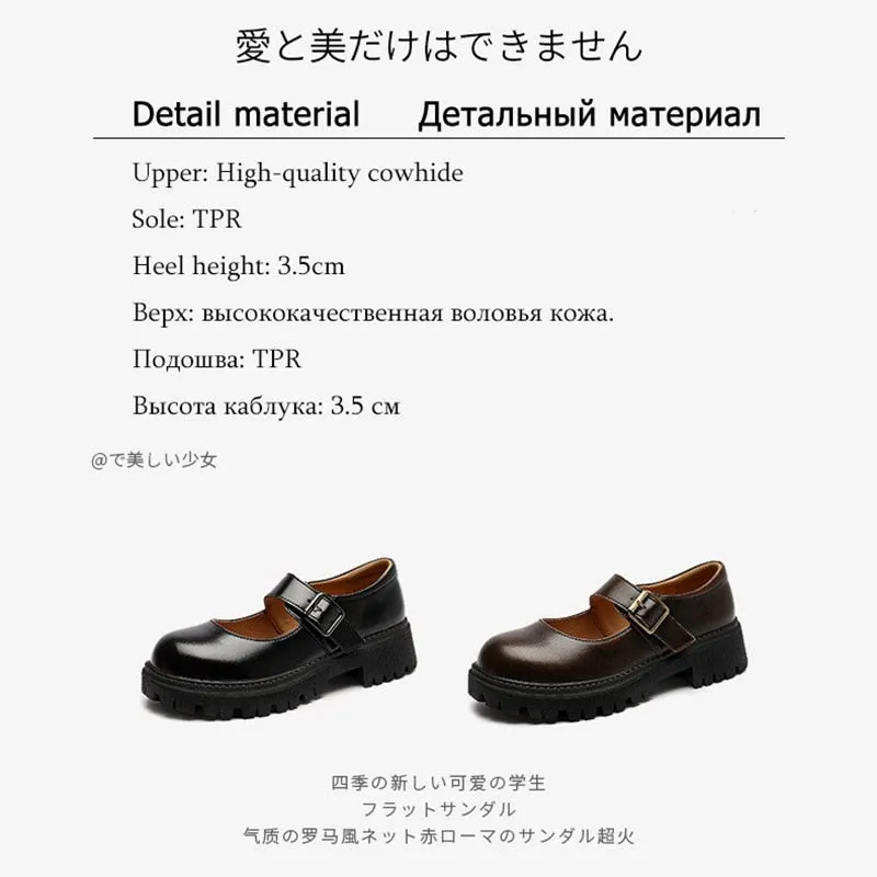 Amozae-Graduation Gift Big Sale Thick-soled English Leather Shoes Women's Spring 2024 New Mary Jane Round Toe Retro Single Shoes Genuine Leather Vintage