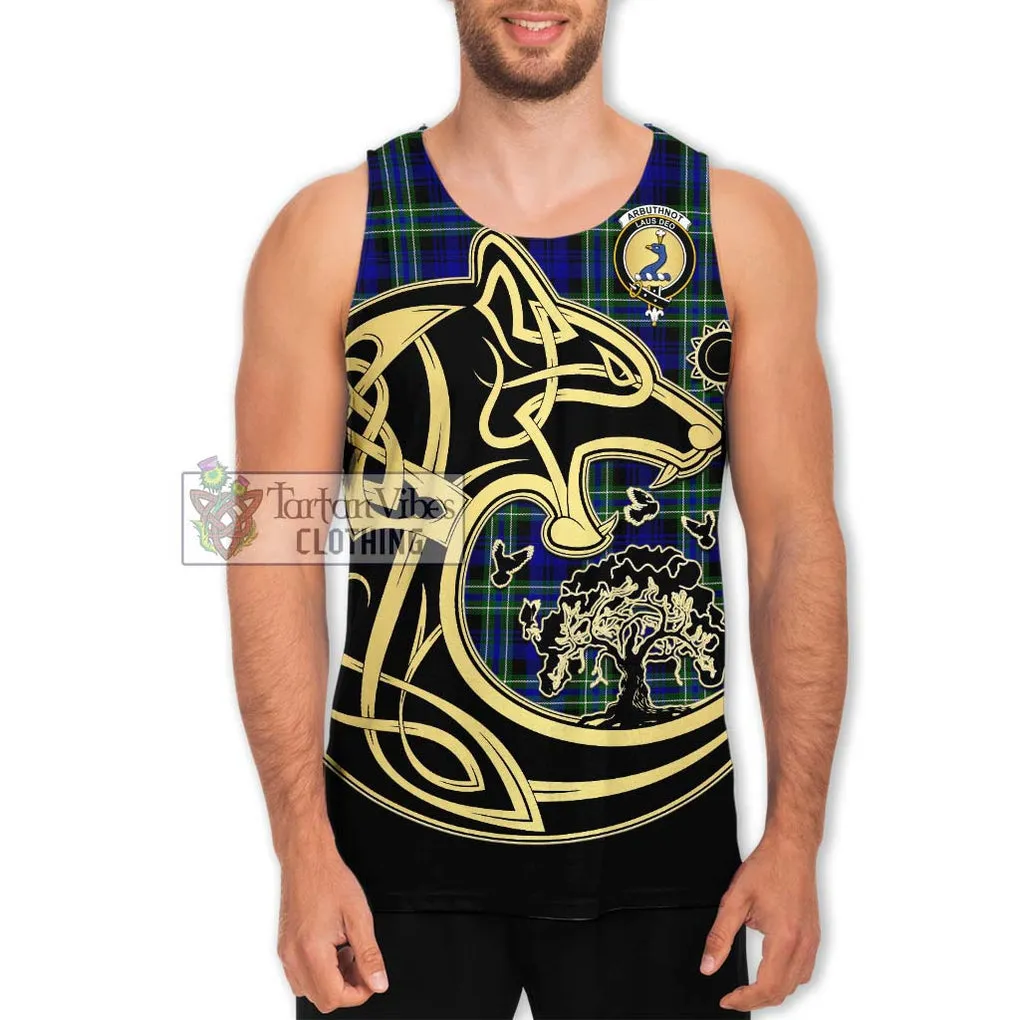 Arbuthnot Modern Tartan Men's Tank Top with Family Crest Celtic Wolf Style