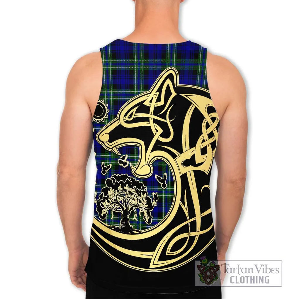 Arbuthnot Modern Tartan Men's Tank Top with Family Crest Celtic Wolf Style