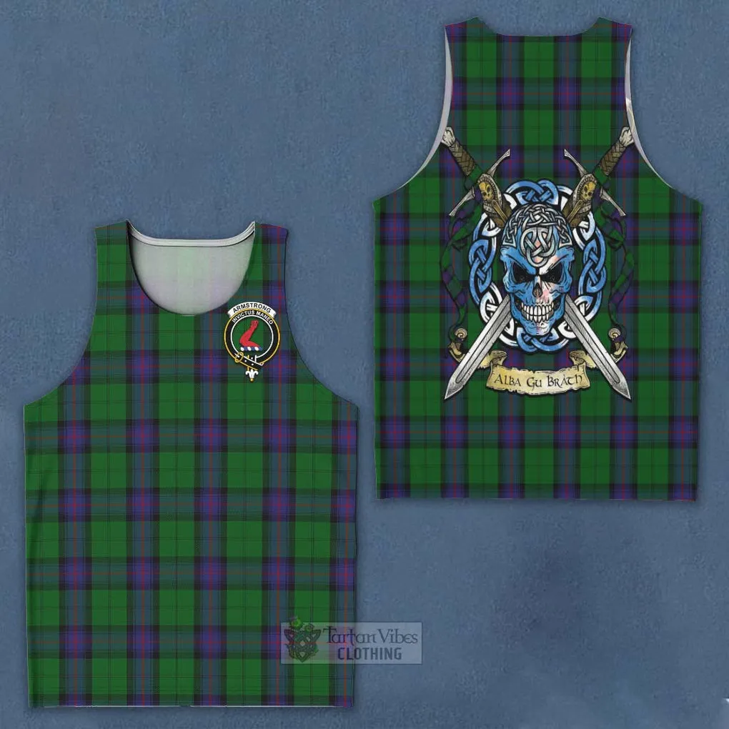 Armstrong Tartan Men's Tank Top with Family Crest Celtic Skull Style