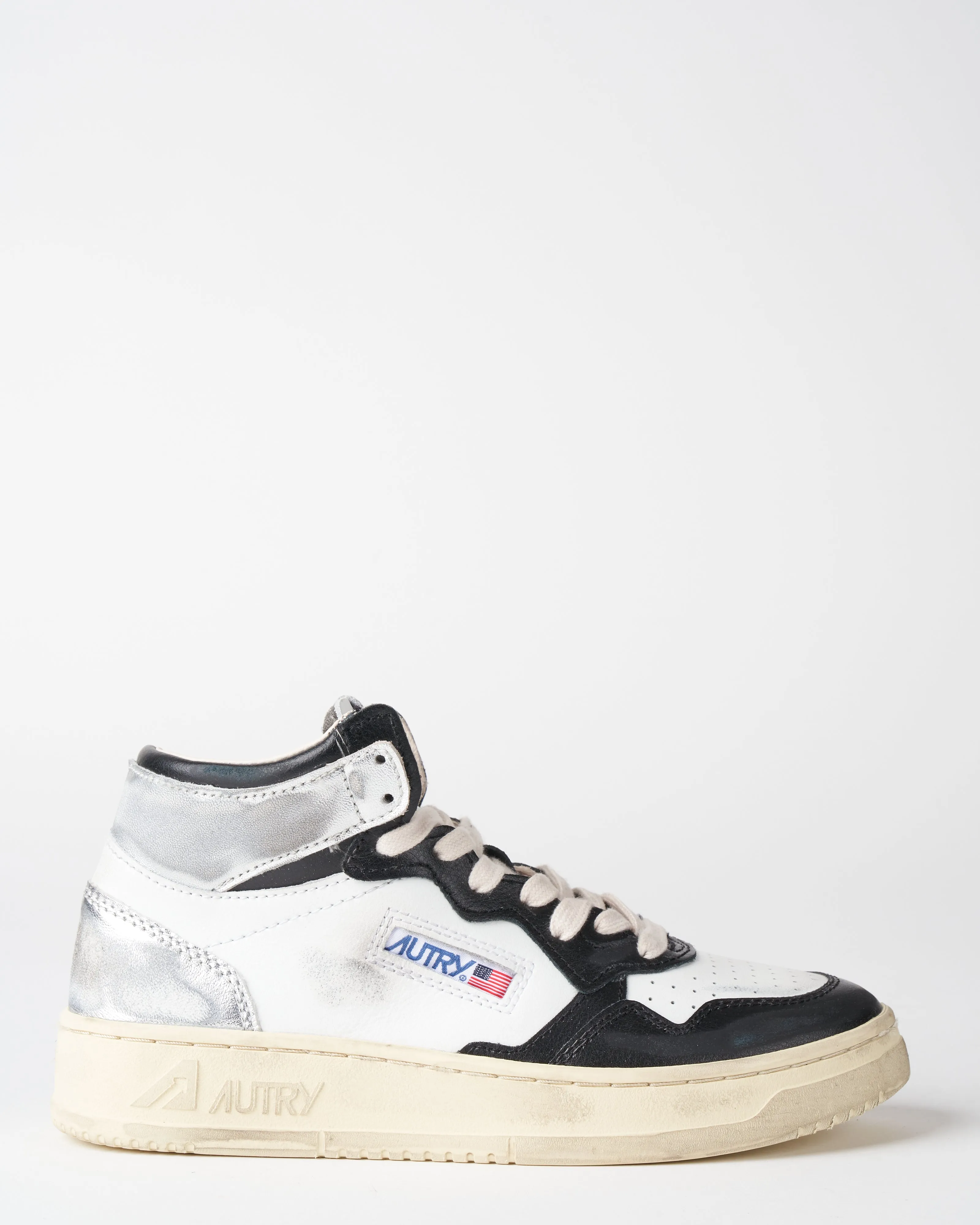 autry super vintage mid - leather white/black/silver