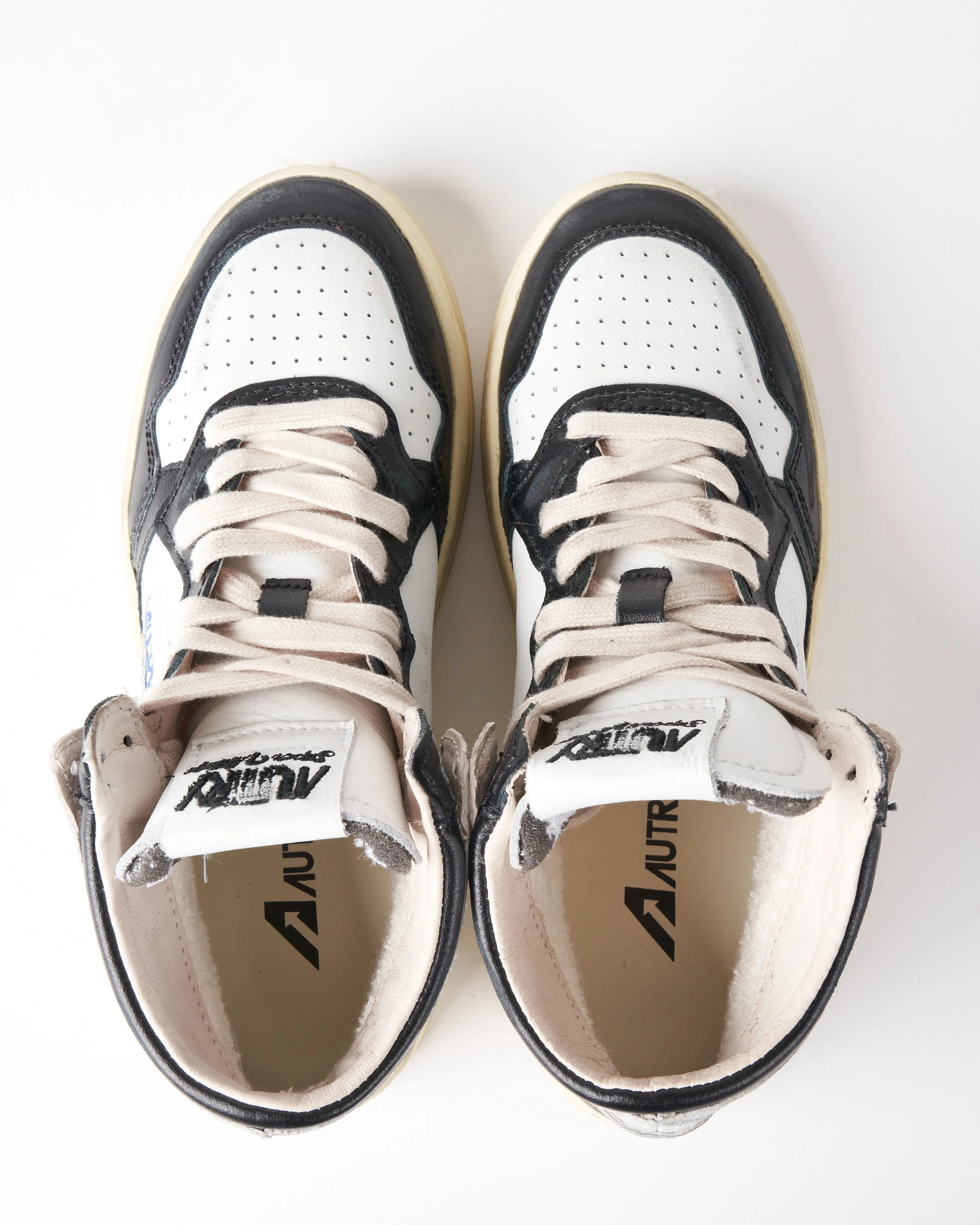 autry super vintage mid - leather white/black/silver