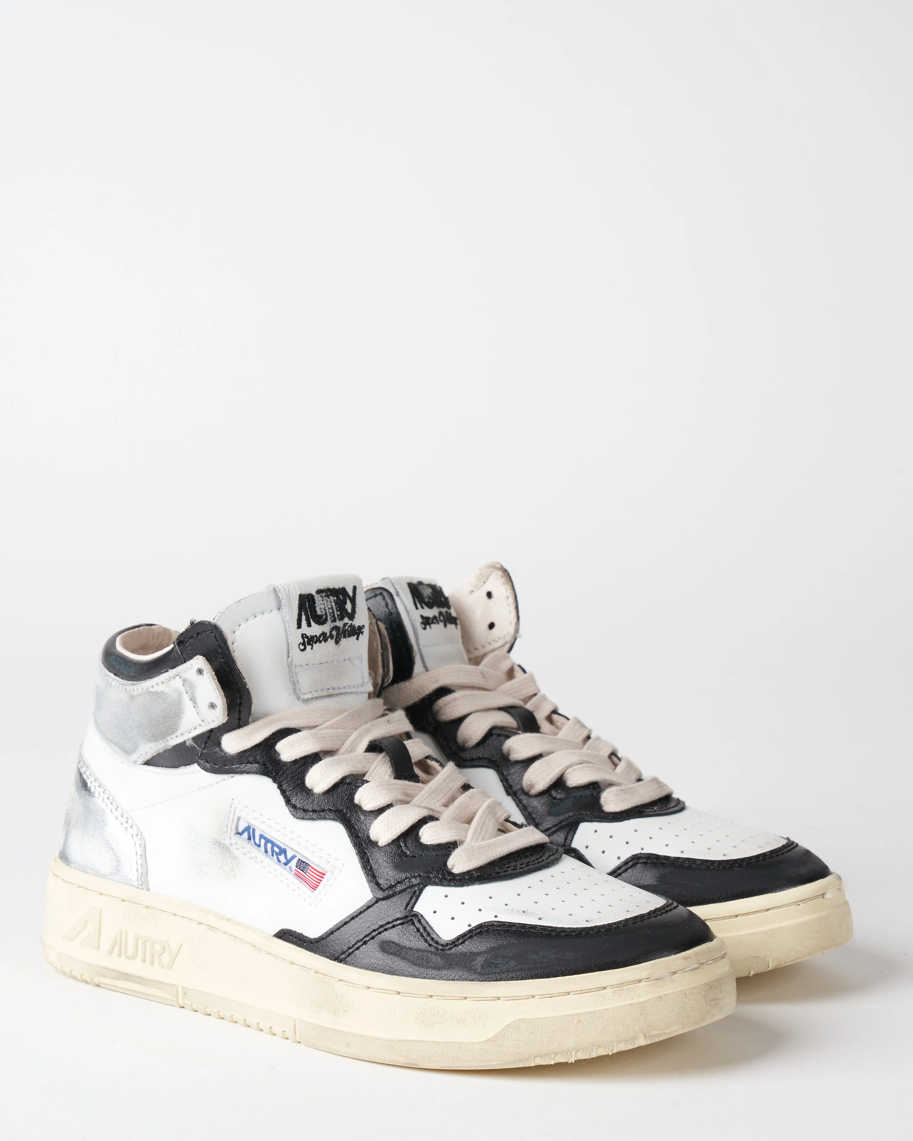 autry super vintage mid - leather white/black/silver