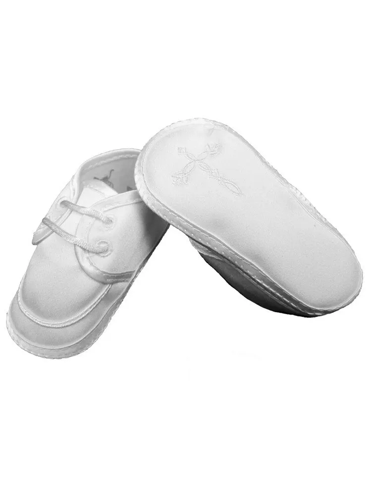 Baby Boys White Satin Celtic Cross Oxford Christening Shoes 0-4 Baby