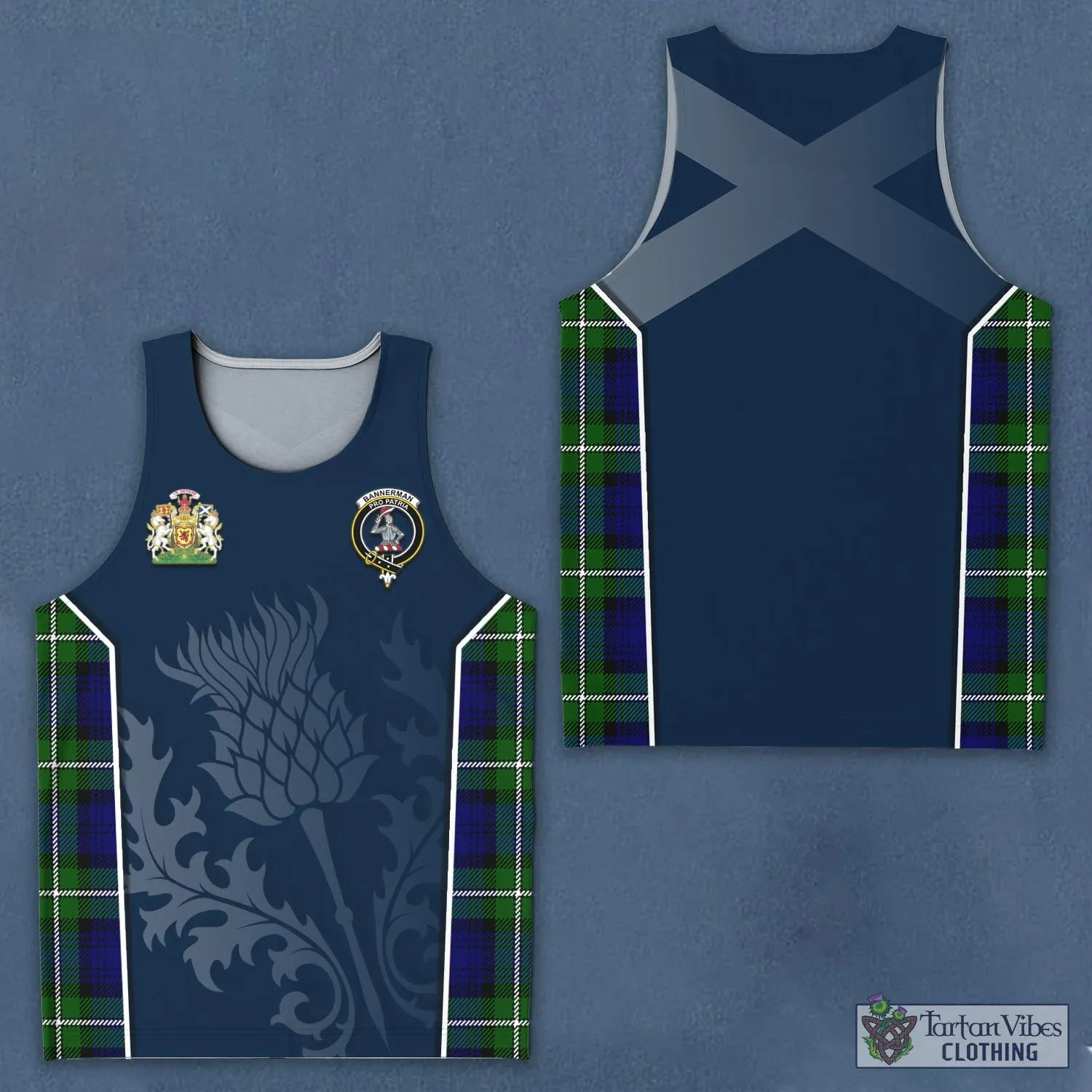 Bannerman Tartan Men's Tanks Top with Family Crest and Scottish Thistle Vibes Sport Style