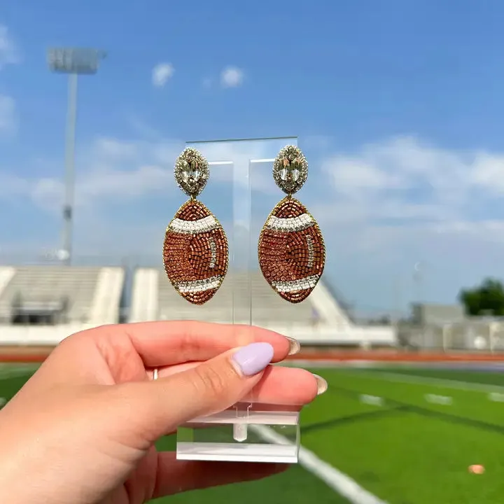 Beaded Brown Football Earrings