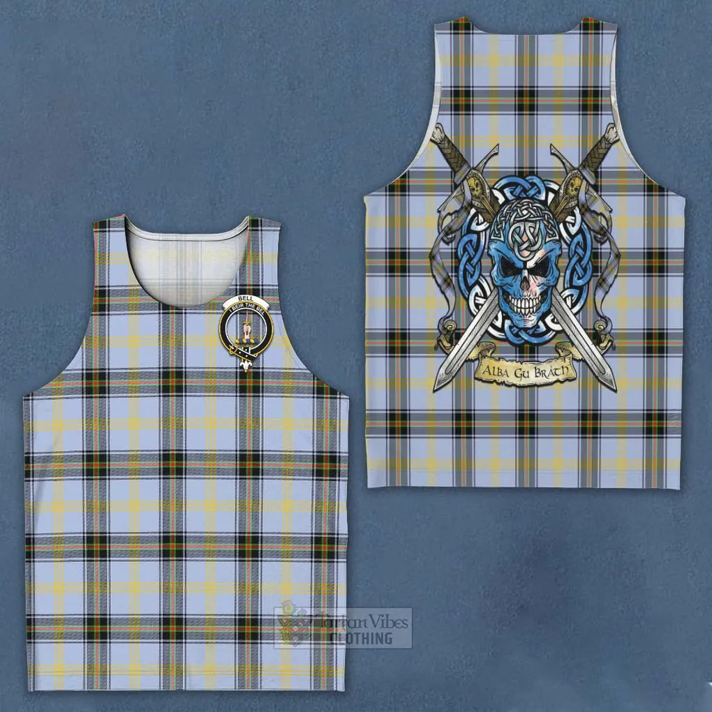 Bell Tartan Men's Tank Top with Family Crest Celtic Skull Style