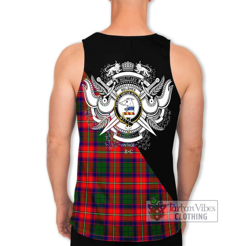 Belshes Tartan Men's Tank Top with Family Crest and Military Logo Style