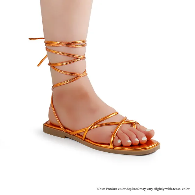 BESTIA-6 ASYMMETRICAL CROSS-TOE DESIGN TIE-UP SANDAL - METALLIC ORANGE