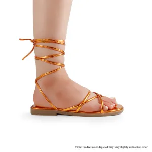 BESTIA-6 ASYMMETRICAL CROSS-TOE DESIGN TIE-UP SANDAL - METALLIC ORANGE