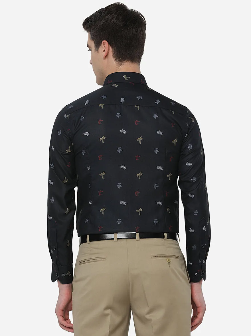 Black Printed Slim Fit Party Wear Shirt | Greenfibre