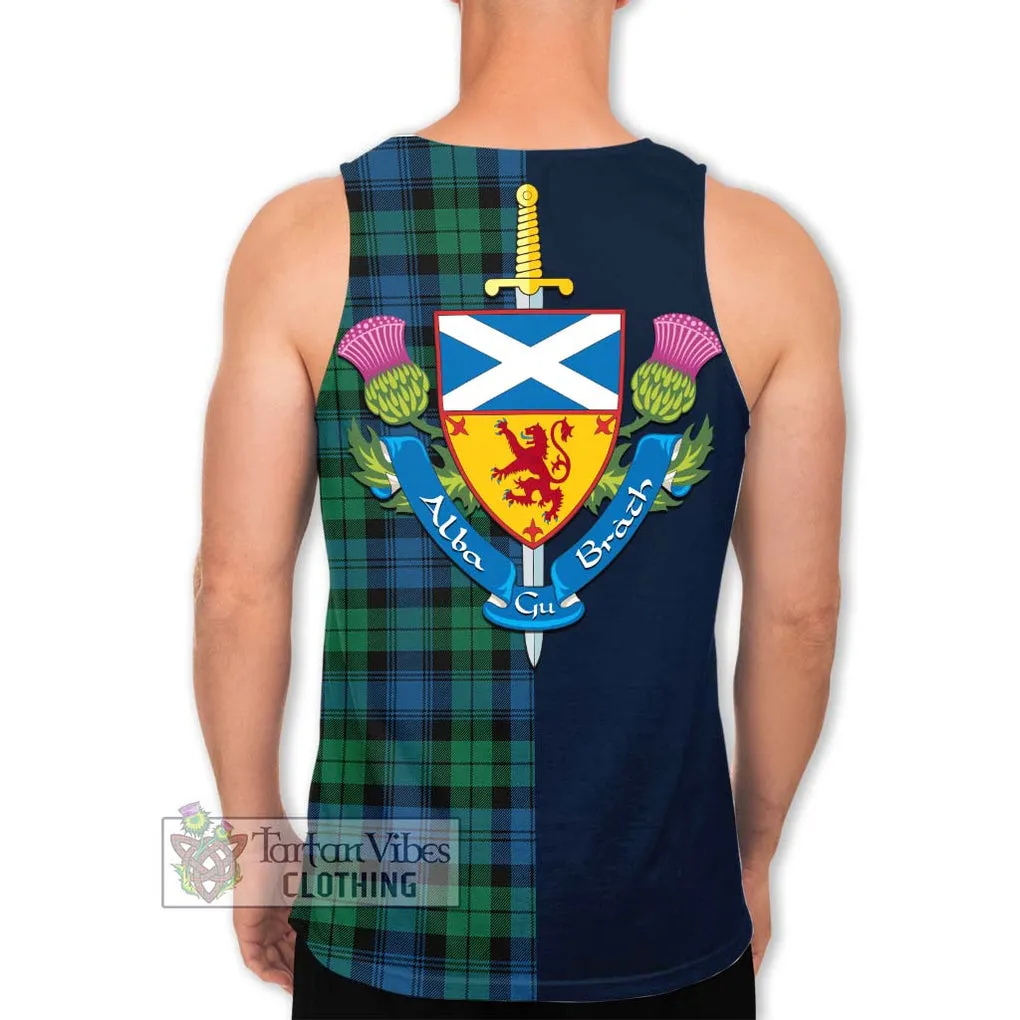 Black Watch Ancient Tartan Men's Tank Top Alba with Scottish Lion Royal Arm Half Style