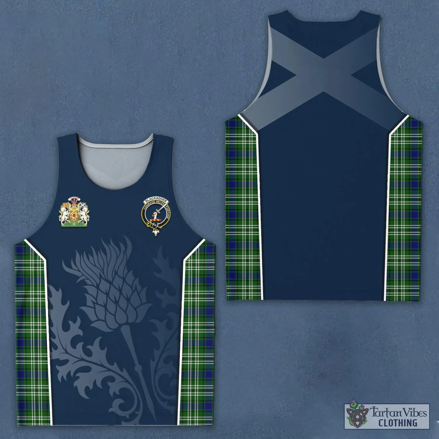 Blackadder Tartan Men's Tanks Top with Family Crest and Scottish Thistle Vibes Sport Style