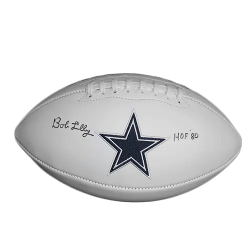 Bob Lilly Dallas Cowboys Autographed Full Size Logo Football (JSA) HOF Inscription Included