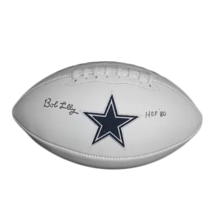 Bob Lilly Dallas Cowboys Autographed Full Size Logo Football (JSA) HOF Inscription Included