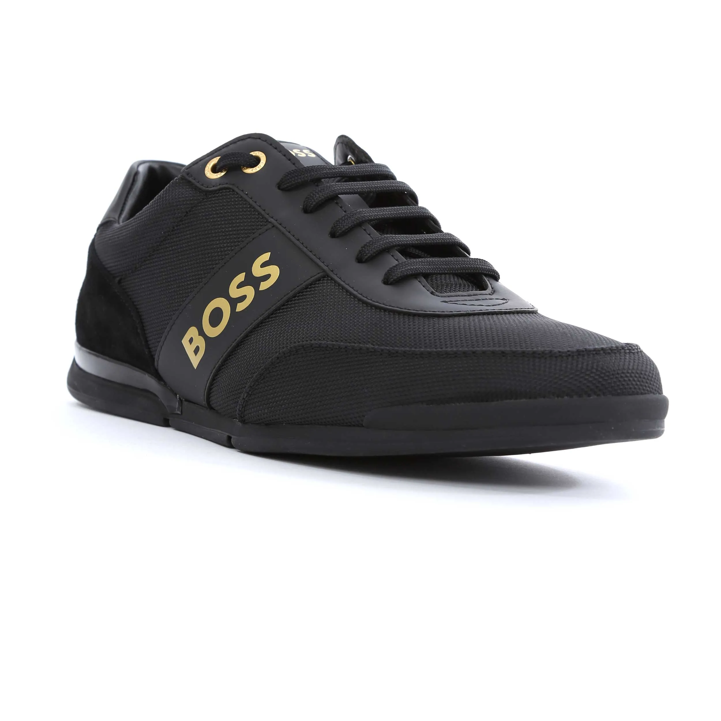 BOSS Saturn Lowp nylg Trainer in Black & Gold