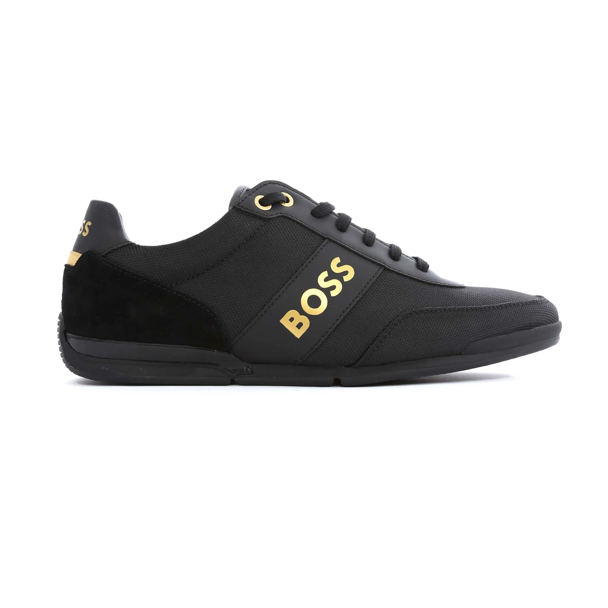 BOSS Saturn Lowp nylg Trainer in Black & Gold