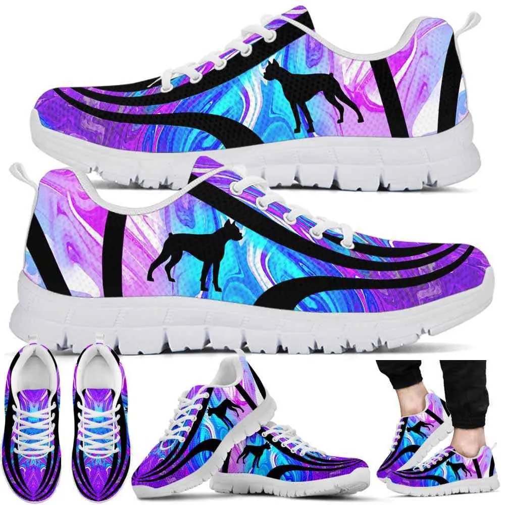 Boxer Sneaker, Boxer Dog Lovers Blue Purple Wave Sneakers Gym Running Shoes Gift Women Men, Boxer Shoes