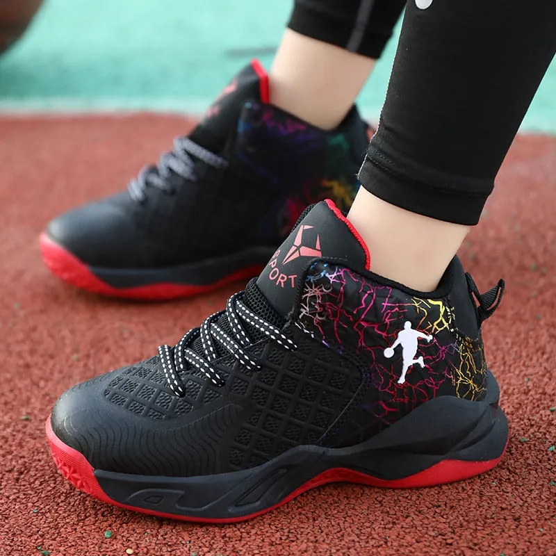 Boys Girls Basketball Shoes Soft Non-slip Kids Sneakers Thick Sole Sport Shoes Outdoor Trainers