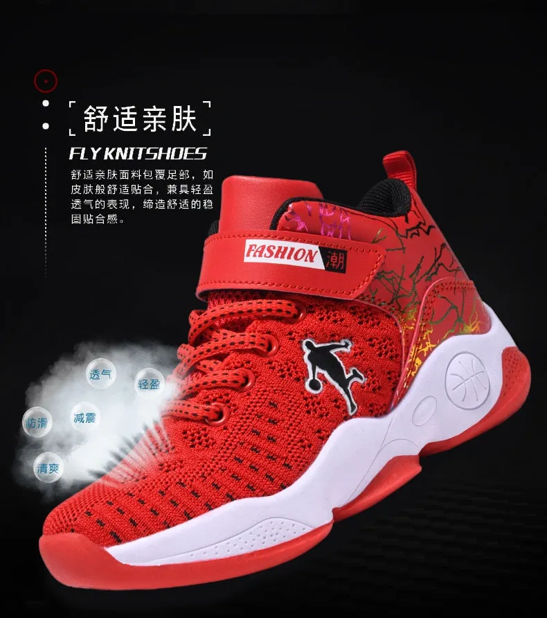 Boys Girls Basketball Shoes Soft Non-slip Kids Sneakers Thick Sole Sport Shoes Outdoor Trainers