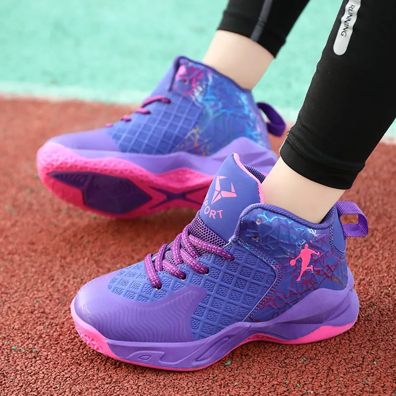 Boys Girls Basketball Shoes Soft Non-slip Kids Sneakers Thick Sole Sport Shoes Outdoor Trainers