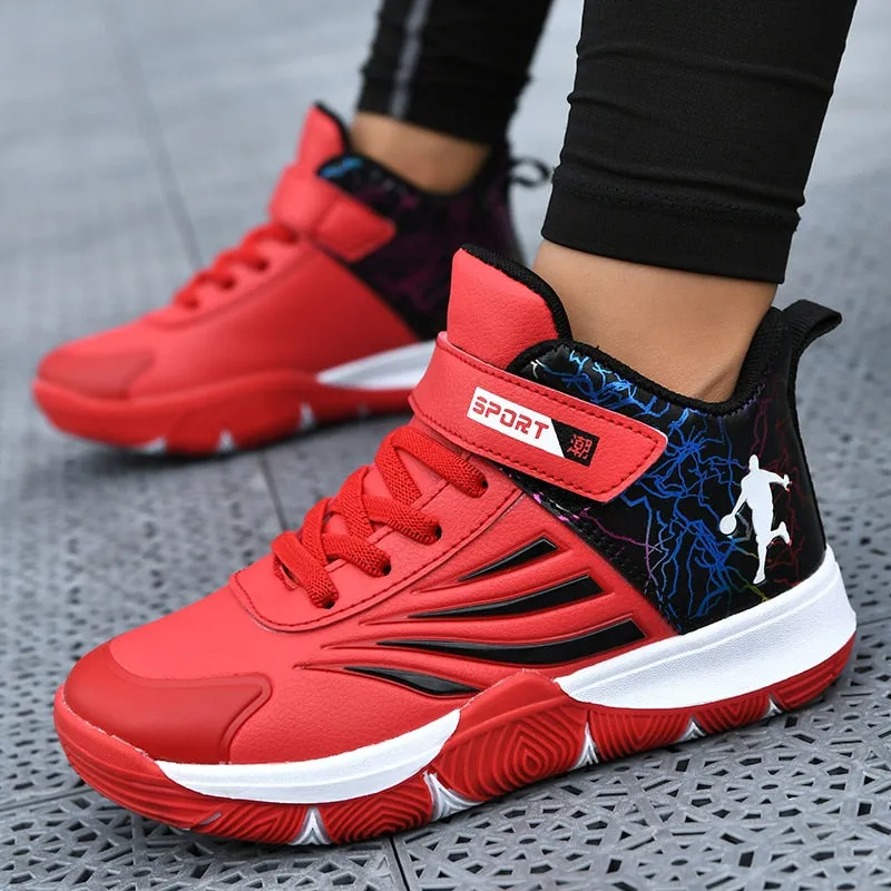 Boys Girls Basketball Shoes Soft Non-slip Kids Sneakers Thick Sole Sport Shoes Outdoor Trainers