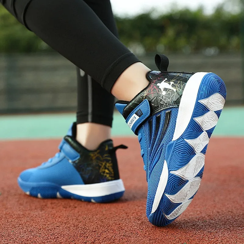 Boys Girls Basketball Shoes Soft Non-slip Kids Sneakers Thick Sole Sport Shoes Outdoor Trainers