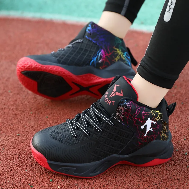 Boys Girls Basketball Shoes Soft Non-slip Kids Sneakers Thick Sole Sport Shoes Outdoor Trainers