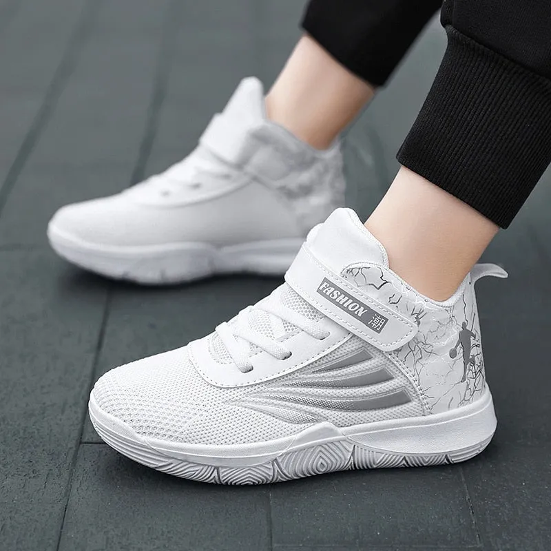 Boys Girls Basketball Shoes Soft Non-slip Kids Sneakers Thick Sole Sport Shoes Outdoor Trainers