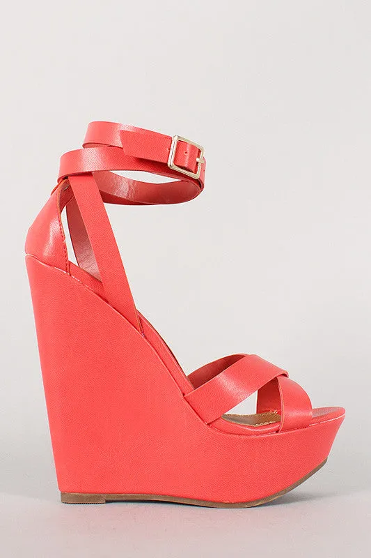 Breckelle Wrap Around Strap Open Toe Platform Wedge