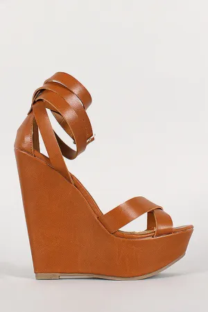 Breckelle Wrap Around Strap Open Toe Platform Wedge