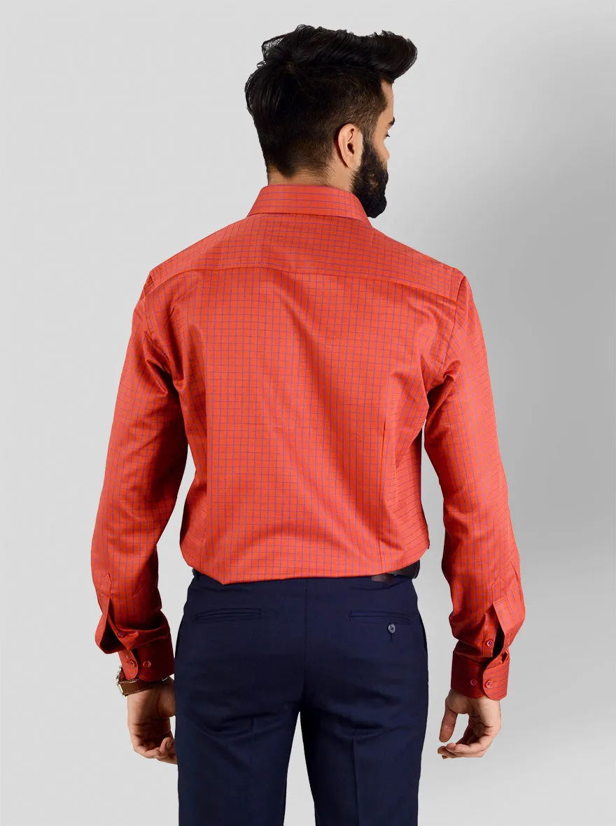 Bright Orange & Blue Checked Slim Fit Evening Wear Shirt | Metal