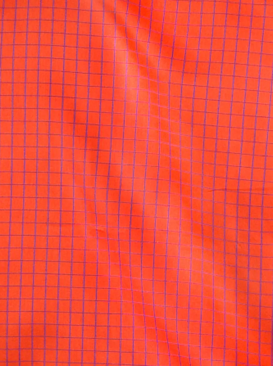 Bright Orange & Blue Checked Slim Fit Evening Wear Shirt | Metal