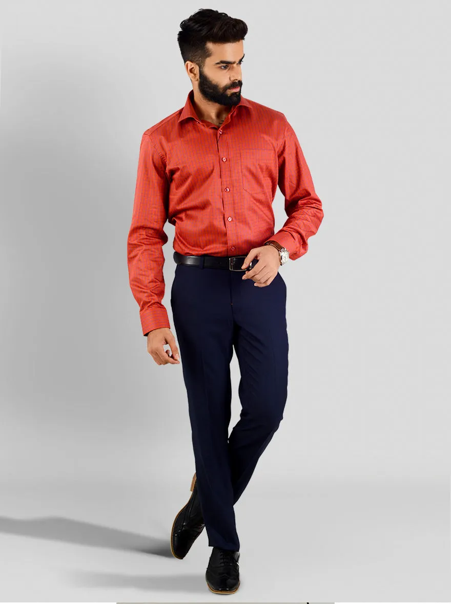 Bright Orange & Blue Checked Slim Fit Evening Wear Shirt | Metal