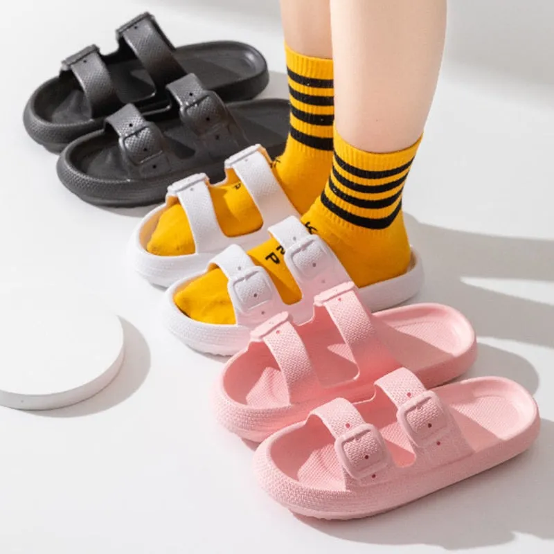 Buckle Bathroom Slippers Summer Indoor Eva Slides Home Sandals Slippers Men Women Non-Slip Household Family Bath Shoes