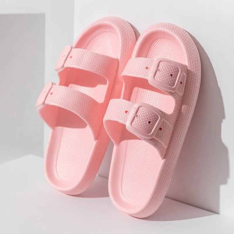 Buckle Bathroom Slippers Summer Indoor Eva Slides Home Sandals Slippers Men Women Non-Slip Household Family Bath Shoes