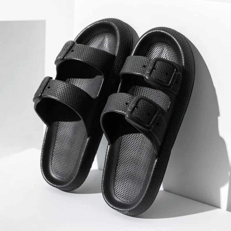 Buckle Bathroom Slippers Summer Indoor Eva Slides Home Sandals Slippers Men Women Non-Slip Household Family Bath Shoes