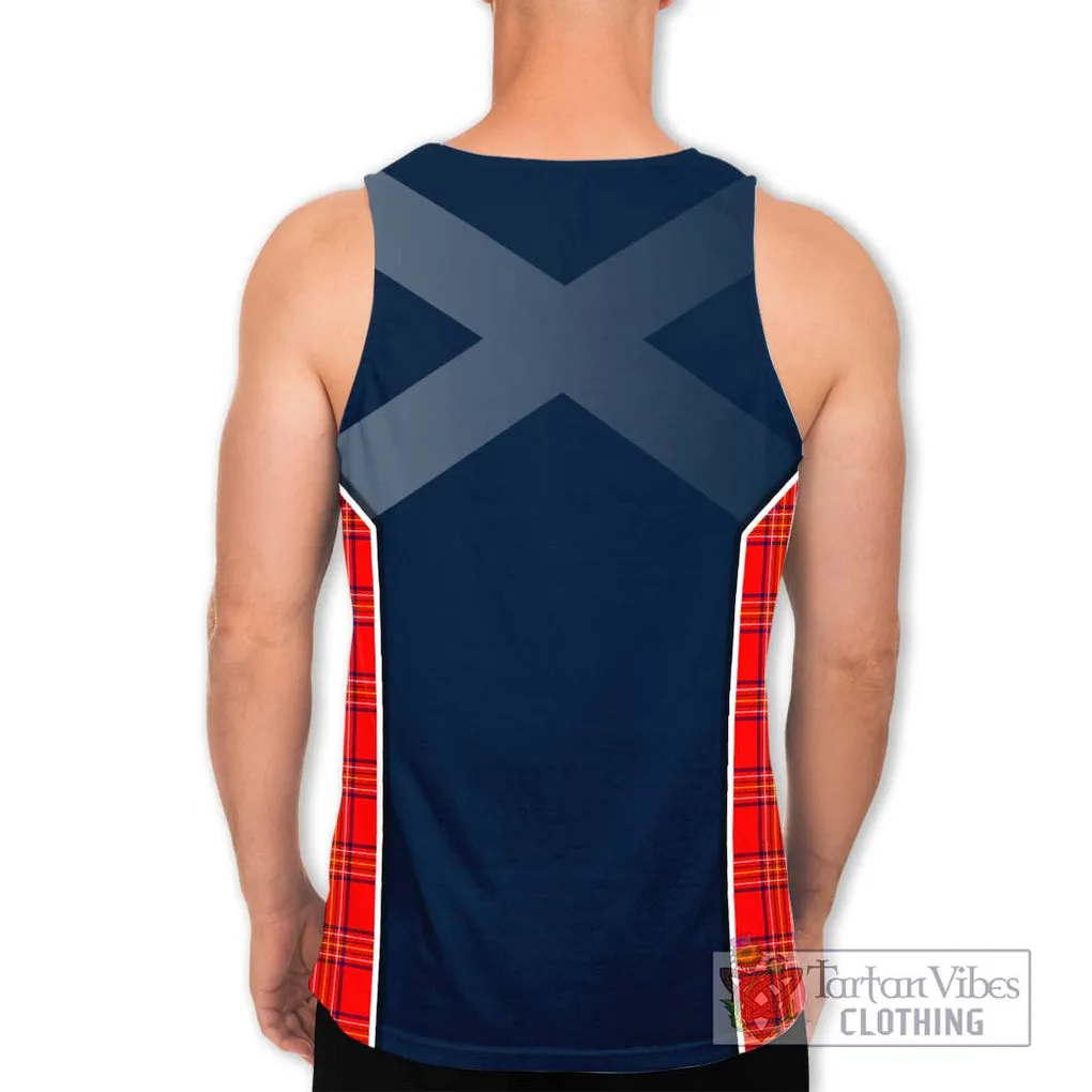 Burnett Modern Tartan Men's Tank Top with Family Crest and Lion Rampant Vibes Sport Style