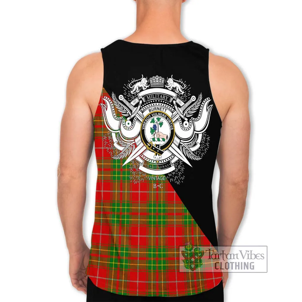 Burnett Tartan Men's Tank Top with Family Crest and Military Logo Style